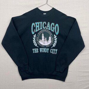 Vintage 1991 Chicago The Windy City Puff Print Pullover Crewneck Sweatshirt